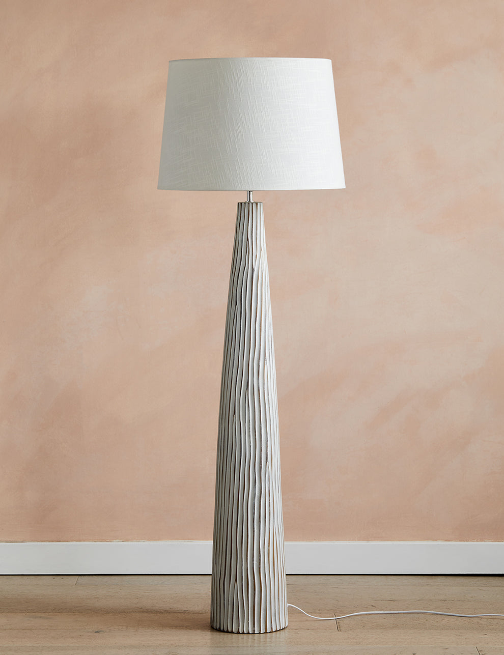 White Wood Effect Floor Lamp